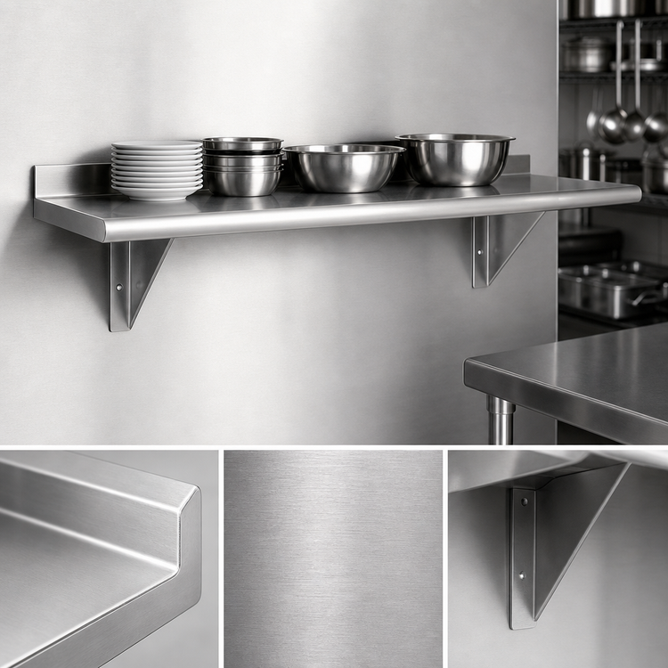 Product image #3 for Advance Tabco Wall-Mounted Stainless Steel Shelf, 72 x 12 Inches, 16 Gauge, Satin Finish