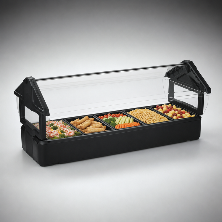 Product image #3 for SixStar™ 72-1/8-Inch Black Tabletop Cold Food Bar with 5-Pan Capacity