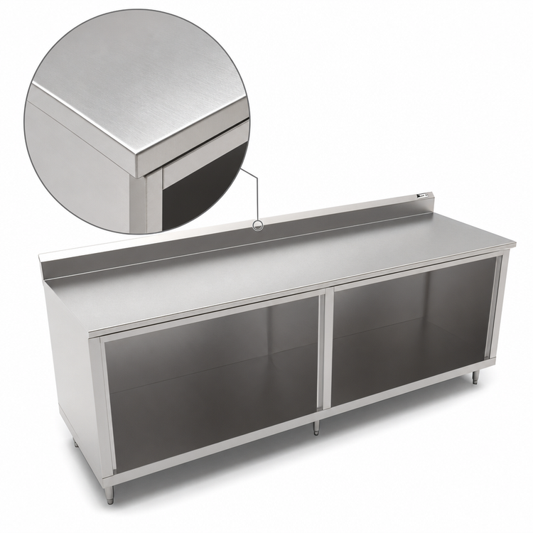 Product image #3 for John Boos 96-Inch x 30-Inch Stainless Steel Underbar Work Table with Open Front Cabinet Base and 5-Inch Backsplash