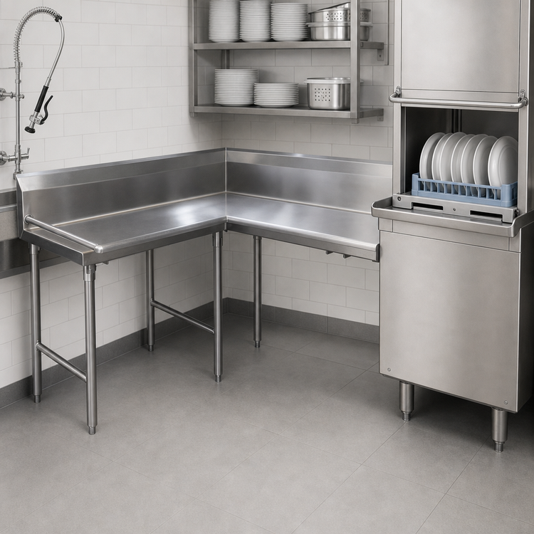 Product image #3 for Advance Tabco Korner DTC-K70-84L Left-Hand L-Shaped Corner Clean Dishtable, 83-Inch, 16-Gauge 304 Stainless Steel