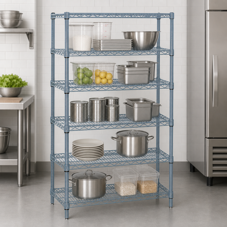 Product image #3 for Quantum 36" x 36" x 54" Stationary Wire Shelving Starter Kit with 5 Shelves, Gray Epoxy Antimicrobial Finish