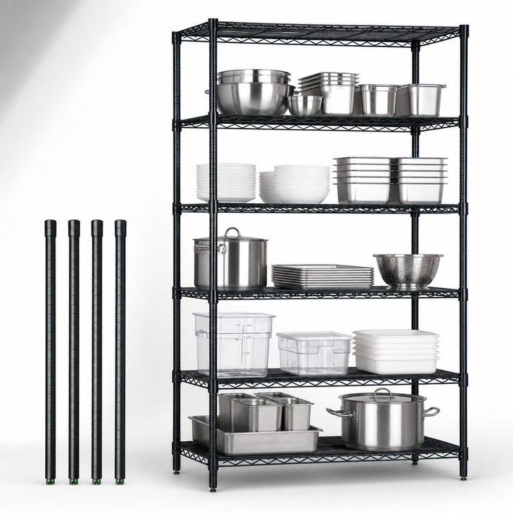Product image #3 for Quantum Black Epoxy Antimicrobial Wire Shelving Starter Kit, 54 x 21 x 54 Inches, 5 Shelves