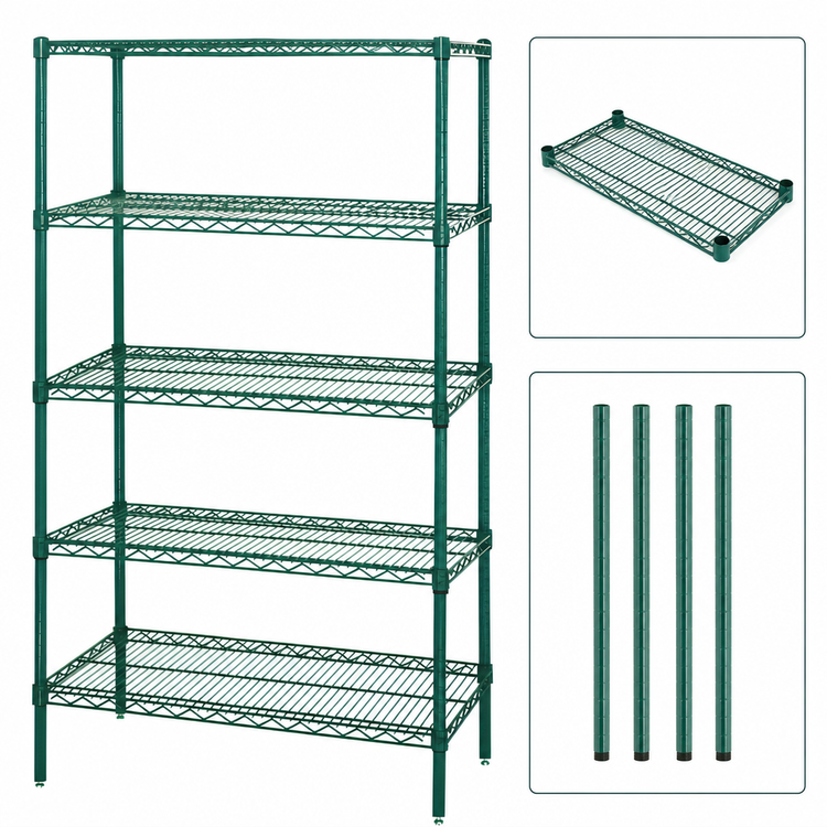 Product image #3 for Stationary Wire Shelving Starter Kit, 36 x 21 x 54 Inches, 5 Shelves, Green Epoxy Finish