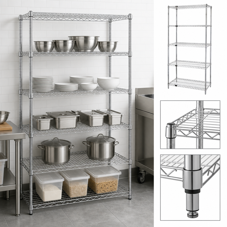 Product image #3 for Quantum 24" x 14" x 86" Chrome Plated Wire Shelving Starter Kit with 5 Shelves