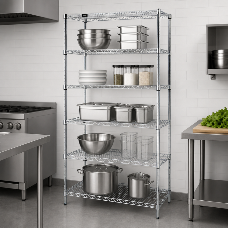 Product image #3 for Quantum 24-Inch W x 18-Inch D x 63-Inch H Stationary 5-Shelf Wire Shelving Starter Kit, 304 Stainless Steel