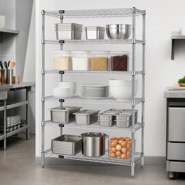 Product image #3 for Quantum 48 Inch W x 24 Inch D x 86 Inch H Wire Shelving Starter Kit, 5 Shelves, Chrome Plated