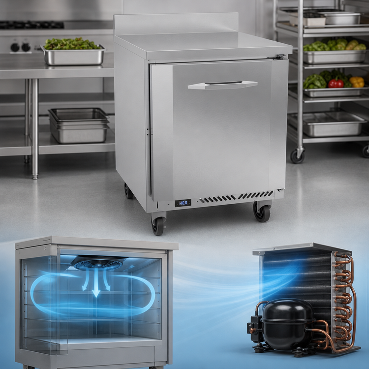 Product image #3 for Victory Refrigeration 27-Inch One-Section Stainless Steel Worktop Freezer, Rear-Mounted Self-Contained, 6.15 Cu. Ft.