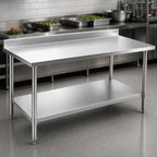 Thumbnail image #3 for Eagle Group Spec-Master T30120SE-BS 120-Inch x 30-Inch 14-Gauge Stainless Steel Work Table with Backsplash and Adjustable Undershelf
