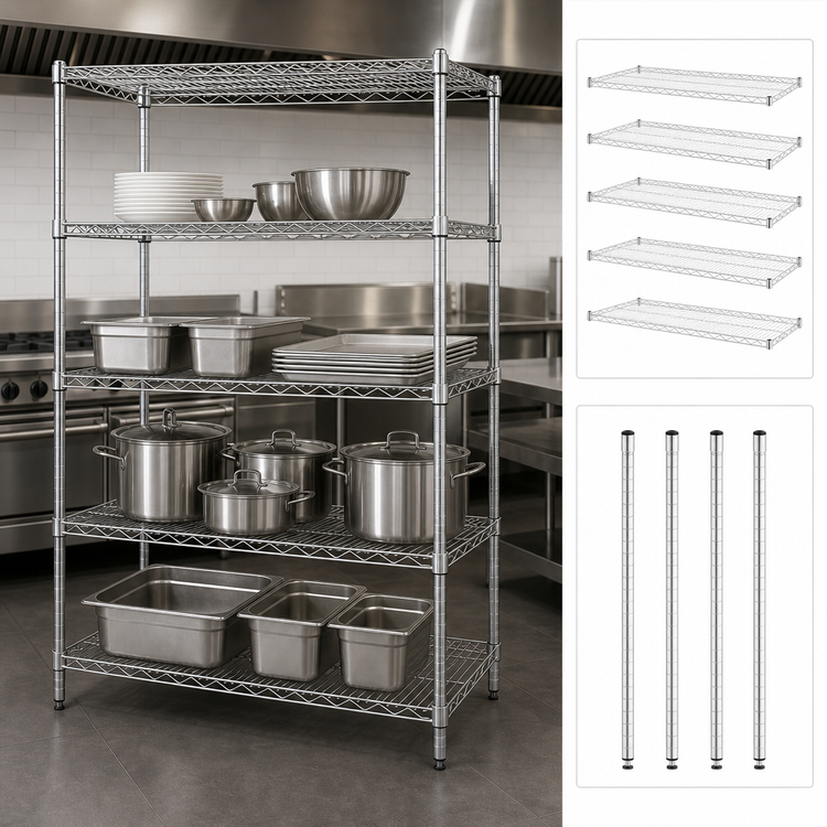Product image #3 for Quantum 54"W x 24"D x 86"H 5-Shelf 304 Stainless Steel Wire Shelving Starter Kit