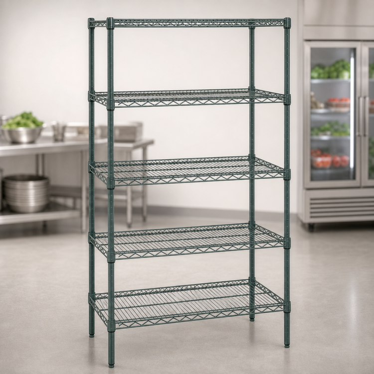 Product image #3 for Quantum 72"W x 21"D x 86"H Wire Shelving Starter Kit, 5 Shelves, Green Epoxy