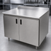 Thumbnail image #3 for Advance Tabco 60 x 24 Inch Enclosed Stainless Steel Work Table with Cabinet Base, Mid-Shelf and Hinged Doors, 14 Gauge 304 Top, 1-1/2 Inch Rear Up-Turn