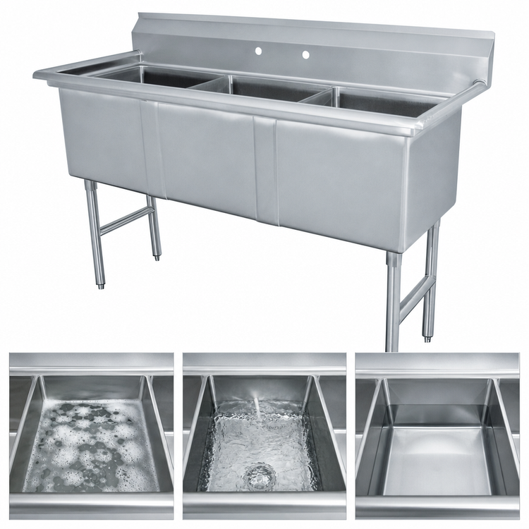 Product image #3 for Advance Tabco 3-Compartment Fabricated Sink, 24 x 24 x 14-Inch Bowls, No Drainboards