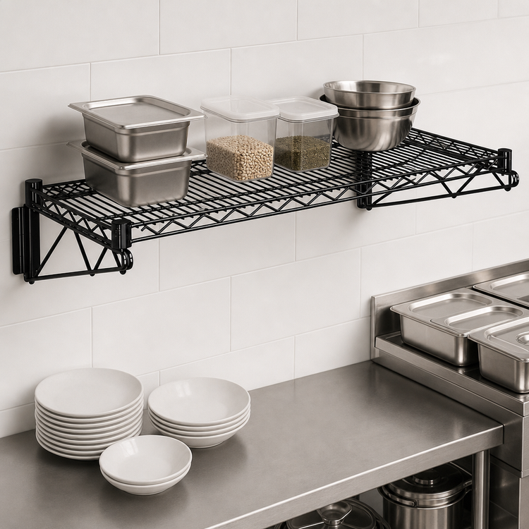 Product image #3 for Quantum Wall-Mount Cantilever Single Wire Shelf, 48 x 24 Inches, Black Epoxy Finish