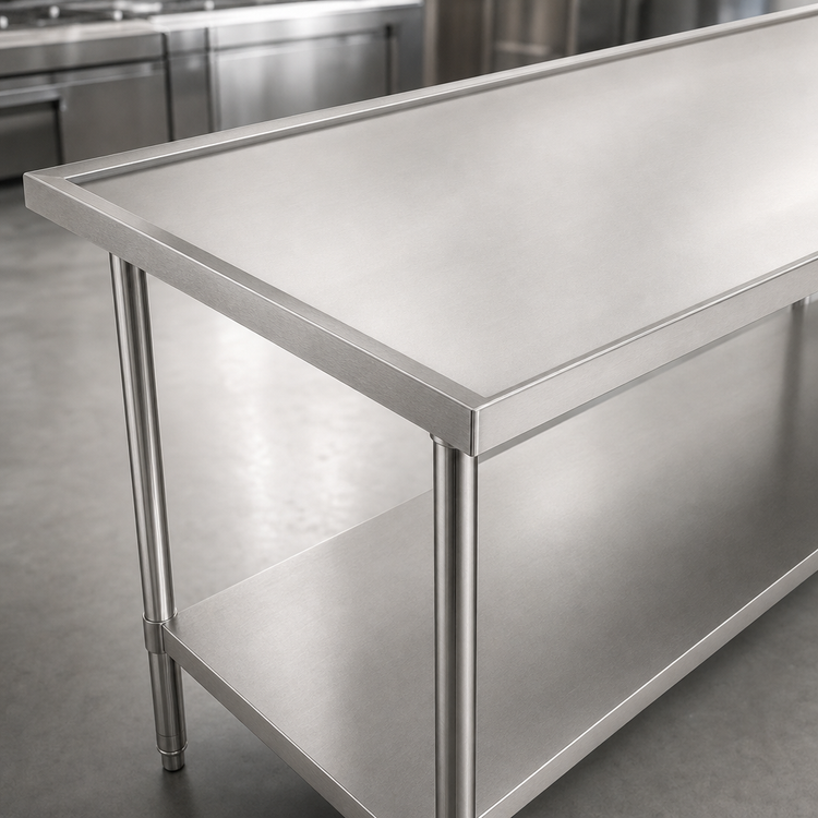 Product image #3 for Advance Tabco VLG-305 60" x 30" 14 Gauge 304 Stainless Steel Work Table with Countertop Non-Drip Edge and Adjustable Galvanized Undershelf
