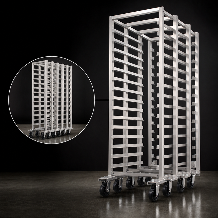 Product image #3 for Channel Manufacturing LPNB-12 Nesting Low-Profile Aluminum End-Load Bun Pan Rack, 12-Pan Capacity