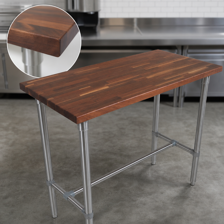 Product image #4 for John Boos Cucina Classico 48" x 24" Edge-Grain Walnut Island Work Table with Stainless Steel Legs, 40" High