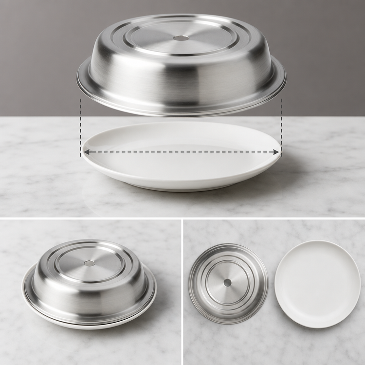 Product image #3 for American Metalcraft Round Stainless Steel Plate Cover for 9-1/4 to 9-1/2 Inch Plates, 2 Inch High