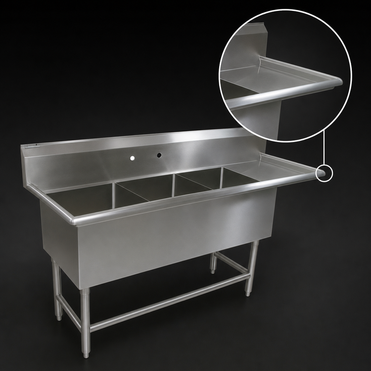 Product image #3 for John Boos Pro-Bowl 3-Compartment Sink with Right Drainboard, 82-3/16 Inch Wide, 14 Gauge Stainless Steel