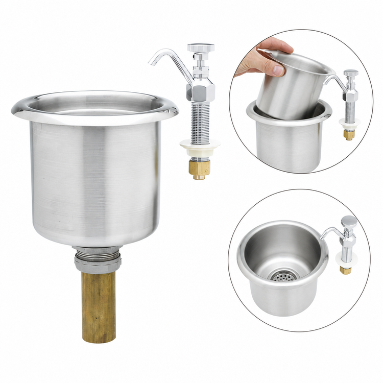 Product image #3 for T&S Brass B-2282-01 Drop-In Dipper Well Faucet with Drain, Stainless Steel Bowl & Removable Overflow Cup