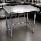 Thumbnail image #3 for BK Resources SVTOB-4824 48" x 24" Open Base Flat Top Stainless Steel Work Table, 18-Gauge 430 Top, Adjustable Legs