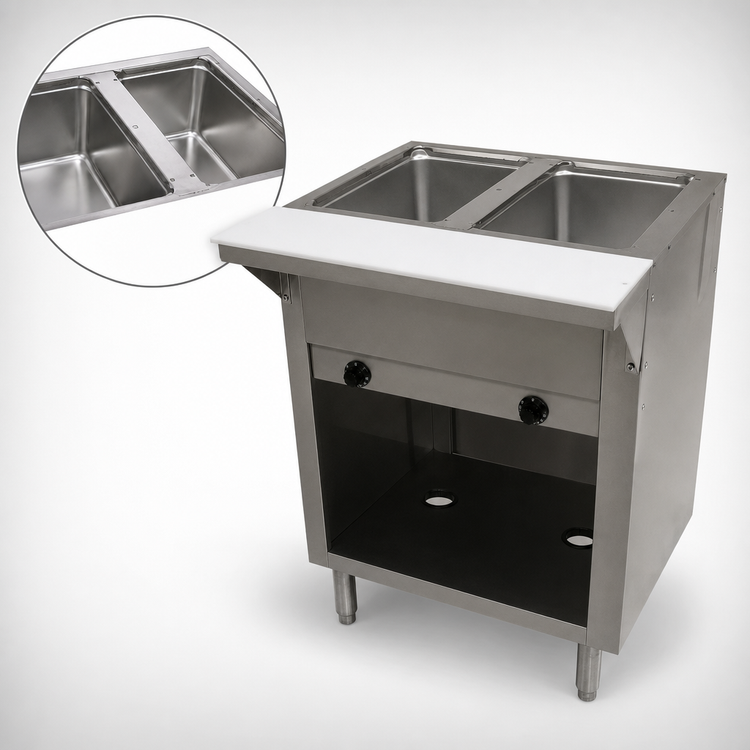 Product image #3 for Advance Tabco Triumph Supreme 2-Well LP Gas Hot Food Table with Enclosed Base and Cutting Board Shelf