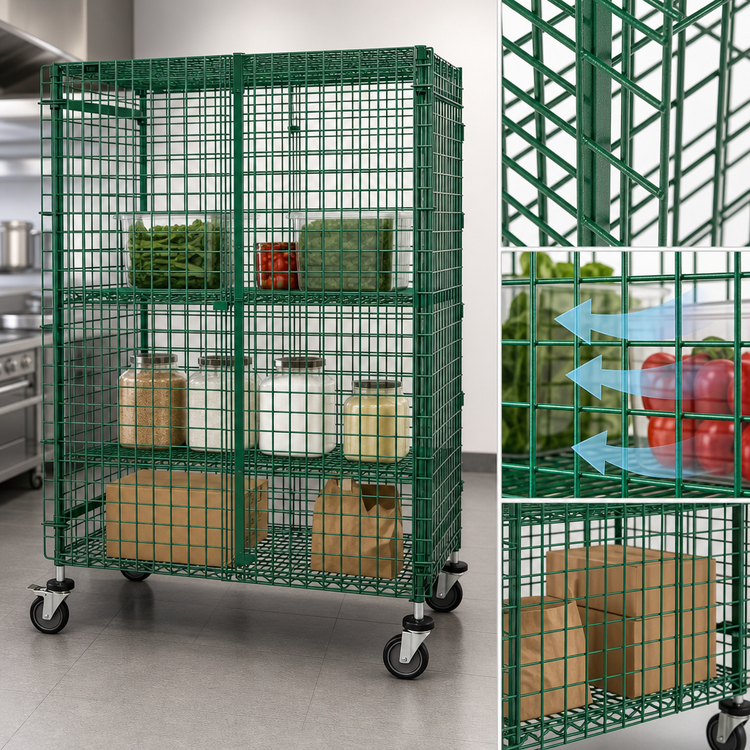 Product image #3 for Quantum 36 Inch W x 24 Inch D x 63 Inch H Stationary 2-Shelf Wire Security Cage, Green Epoxy