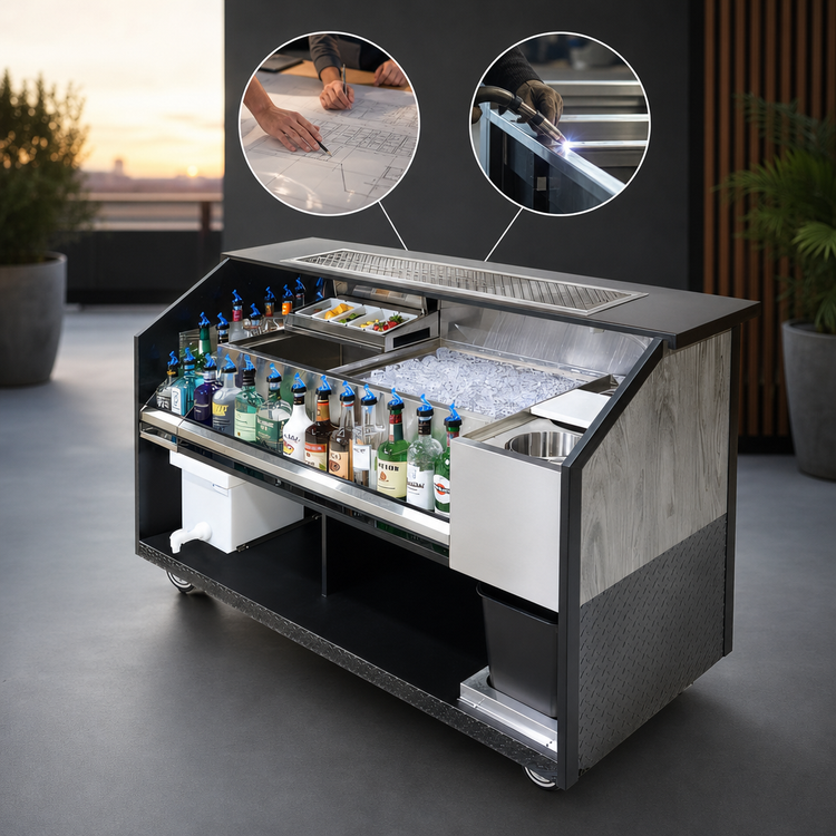 Product image #4 for Krowne Bad Birdy 66-Inch Stainless Steel Portable Bar with Dual Ice Bins, Dump Sink, Speed Rail and Outdoor Cover
