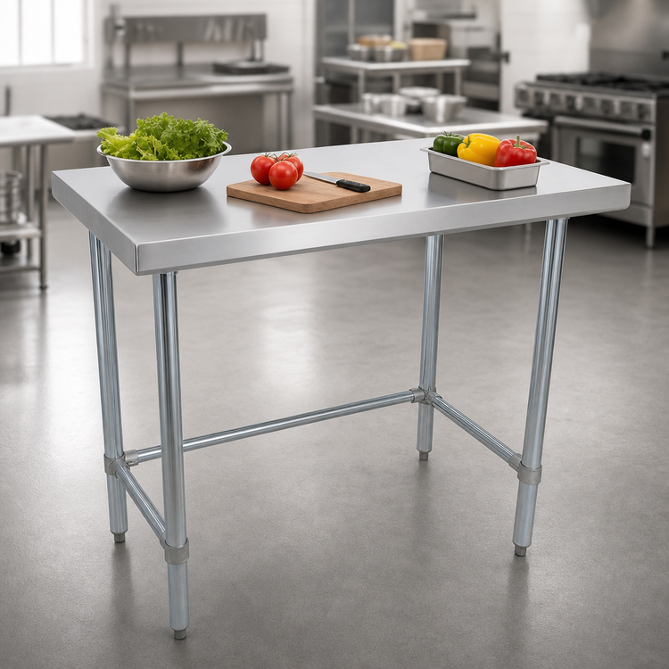 Product image #3 for BK Resources 48" x 36" 16-Gauge 304 Stainless Steel Flat Top Work Table with Open Base