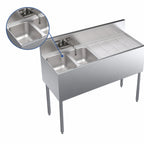 Thumbnail image #3 for Krowne Royal Series KR19-42L Two-Compartment Stainless Steel Underbar Sink, 48 x 19 Inch, Right 24-Inch Drainboard, Faucet