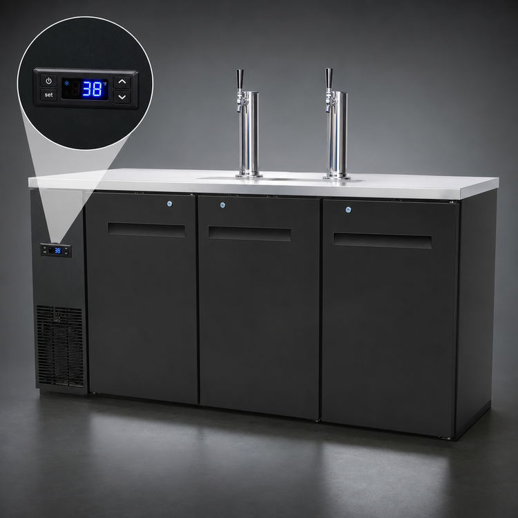 Product image #3 for Migali Competitor Series® 72.8-Inch Three-Section Direct Draw Beer Cooler, Flat Top, 3 Half-Barrel Keg Capacity