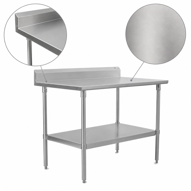 Product image #3 for John Boos Stallion Safety Edge Stainless Steel Work Table, 120W x 30D, 5 Inch Backsplash, Galvanized Base