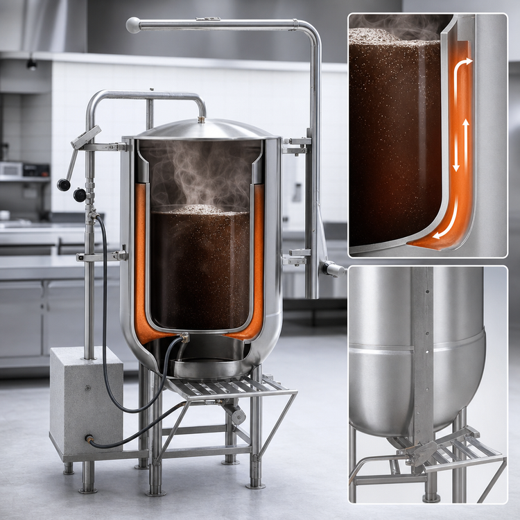 Product image #3 for Legion LTCR-60 60-Gallon Direct Steam Coffee Kettle, 2/3 Jacketed, Floor-Mounted Tri-Leg Base