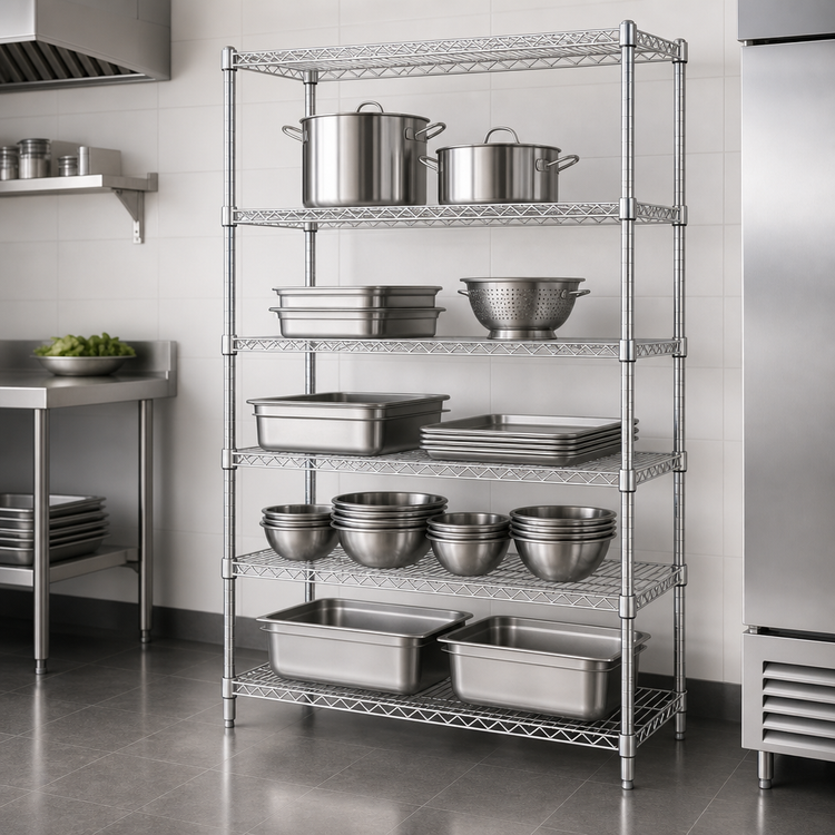 Product image #3 for Quantum Stationary Wire Shelving Starter Kit, 42 x 14 x 54 Inches, 5 Shelves, 304 Stainless Steel