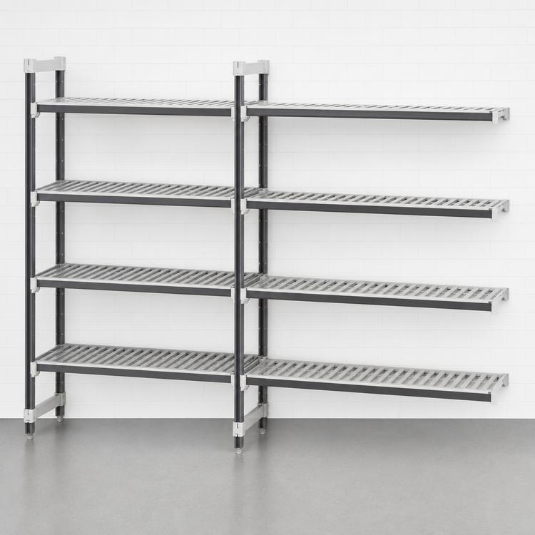 Product image #3 for Cambro Camshelving Elements XTRA 24 x 48 x 84 Inch 5-Tier Vented Stationary Add-On Polymer Shelving Unit, Speckled Gray
