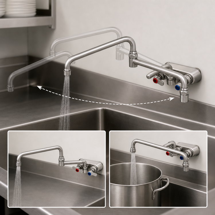Product image #3 for T&S Brass B-1135 3-1/2" Wall-Mount Workboard Faucet with 18" Double-Jointed Swing Nozzle