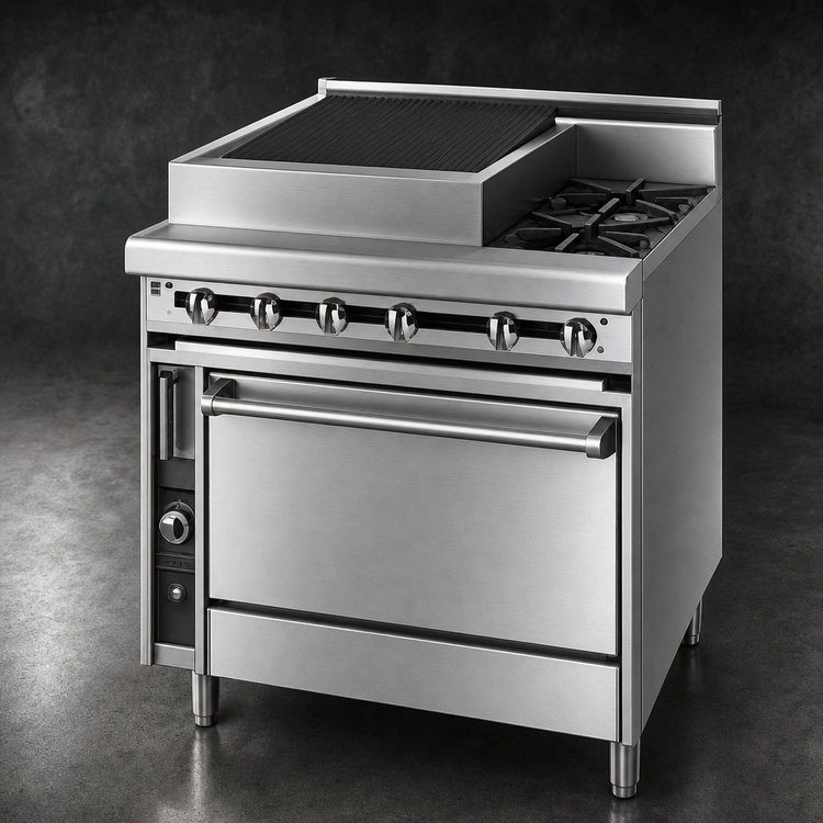 Product image #3 for Titan Heavy Duty 36" Gas Charbroiler Combination Range with French Hot Top and Standard Oven