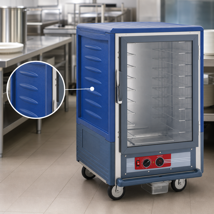 Product image #3 for Metro C5 3 Series Half-Height Mobile Heated Holding Cabinet with Clear Door, Blue Insulation Armour, 120V