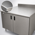 Thumbnail image #3 for Advance Tabco Enclosed Stainless Steel Work Table with Cabinet Base, Mid-Shelf and Hinged Doors, 144 x 36 Inch, 14-Gauge 304 Top