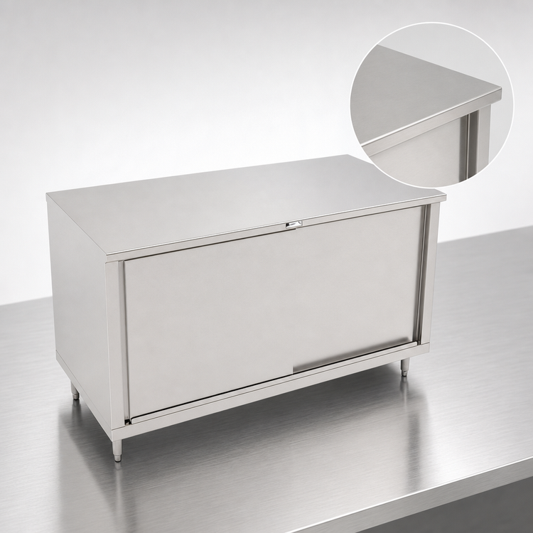 Product image #3 for John Boos 48" W x 30" D Stainless Steel Cabinet Base Work Table with Sliding Doors
