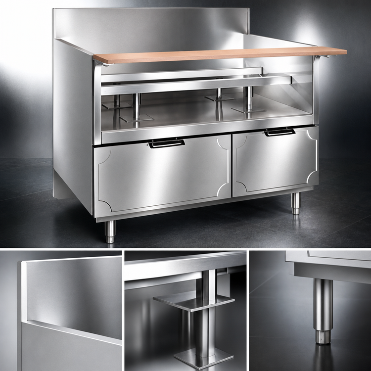 Product image #3 for La Rosa 54-Inch x 30.5-Inch Dry-Drawer Base Equipment Stand with 3 Drawers and Richlite Cutting Board