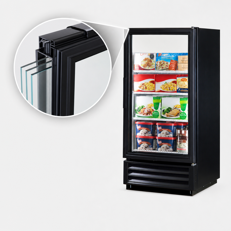 Product image #3 for True One-Section Glass Door Freezer Merchandiser, -10°F, Hinged Door, Bottom-Mount, 3 Shelves