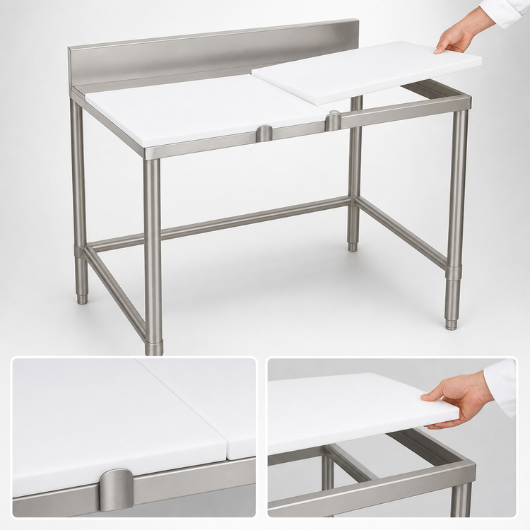 Product image #3 for Eagle Group Stainless Steel Poly Top Trimming Table with Removable Backsplash, 48W x 36D x 38.5H