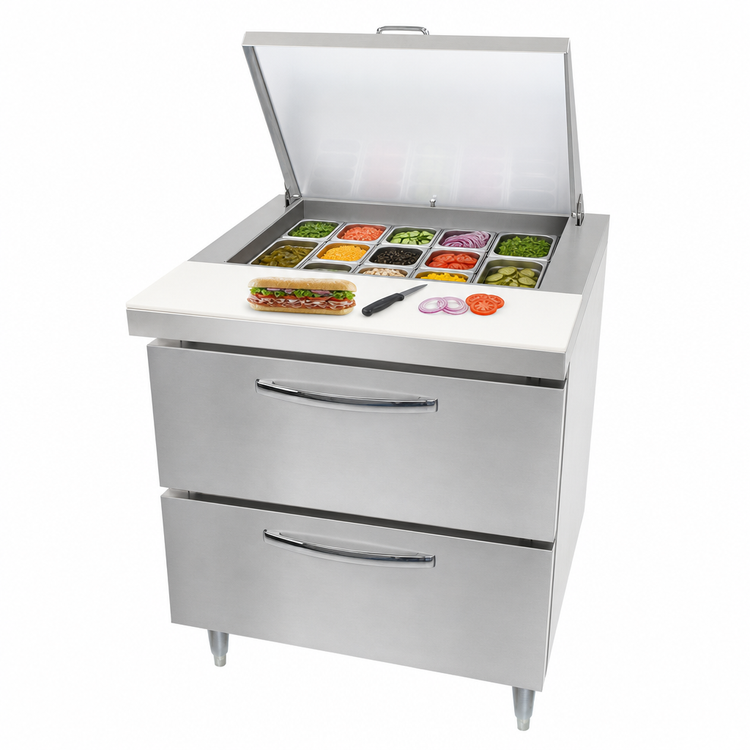 Product image #3 for Continental Refrigerator Designer Line D32N12M-D 32" Mighty Top One-Section Sandwich Unit with Drawers