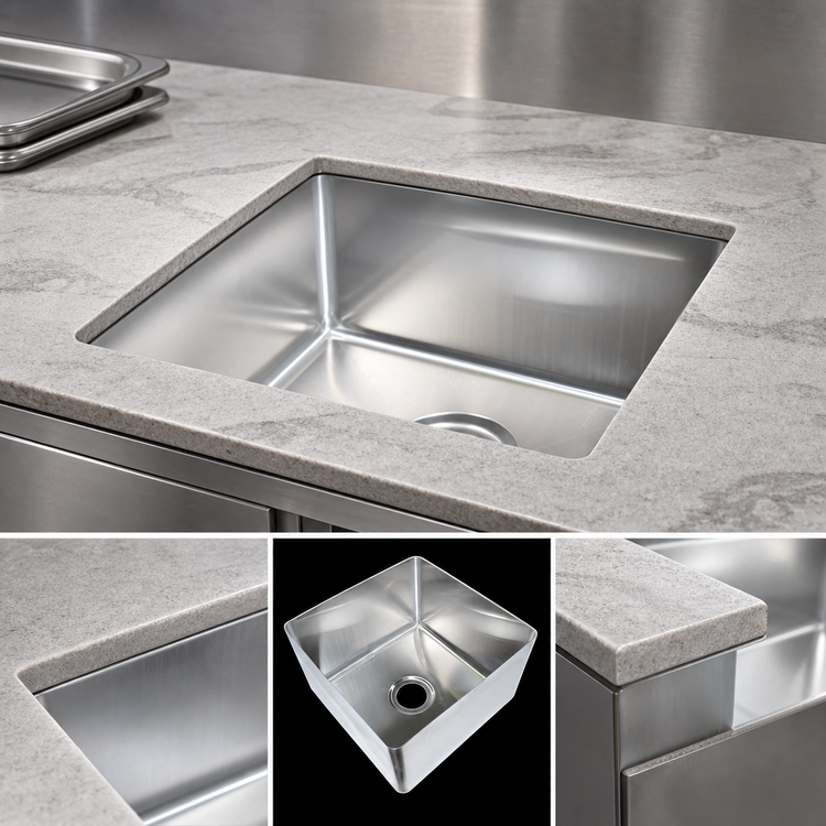 Product image #3 for John Boos Weld-In Undermount 1-Compartment Stainless Steel Sink, 20 x 20 x 12 Inch, 16-Gauge