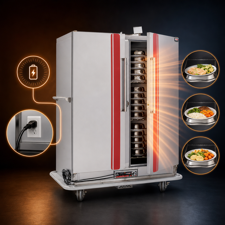Product image #3 for EnduraHeat BR120 Electric Heat Retention Banquet Cart, 120 Covered Plate Capacity, Double Door, Stainless Steel