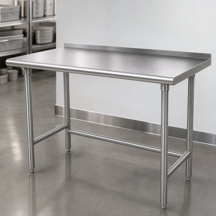 Product image #3 for Advance Tabco Special Value Series 60" x 30" Open Base Work Table with 1-1/2" Rear Backsplash, 16-Gauge 430 Stainless Steel Top