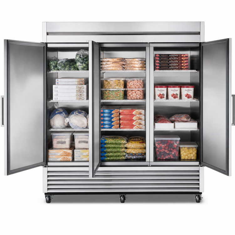 Product image #3 for True TS-72F-HC 3-Section Reach-In Freezer, -10°F, Stainless Steel Doors, Bottom-Mounted Self-Contained