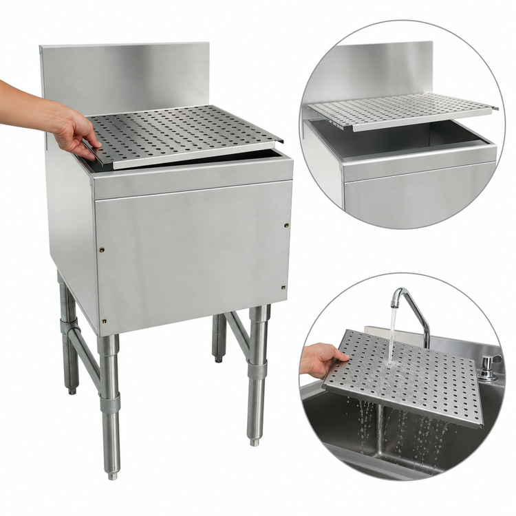 Product image #3 for Advance Tabco Prestige 24 x 20-Inch Freestanding Stainless Steel Underbar Drainboard with 7-Inch Backsplash