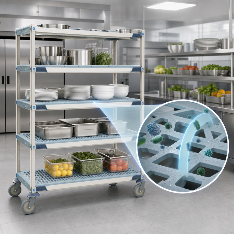 Product image #3 for MetroMax i 4-Tier Mobile Polymer Shelving Unit with Open-Grid Shelves, 36W x 18D x 69H, 900 lb. Capacity
