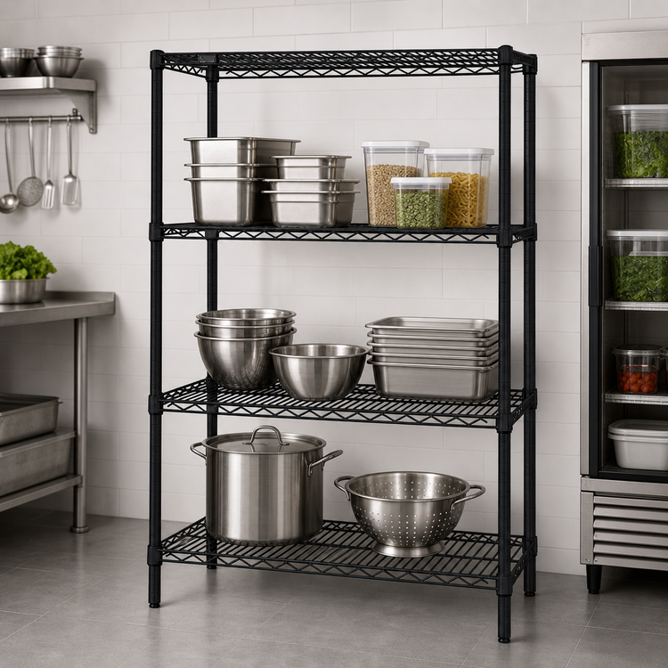 Product image #3 for Quantum 42 Inch x 21 Inch x 86 Inch 4-Shelf Wire Shelving Starter Kit, Black Epoxy Antimicrobial Finish
